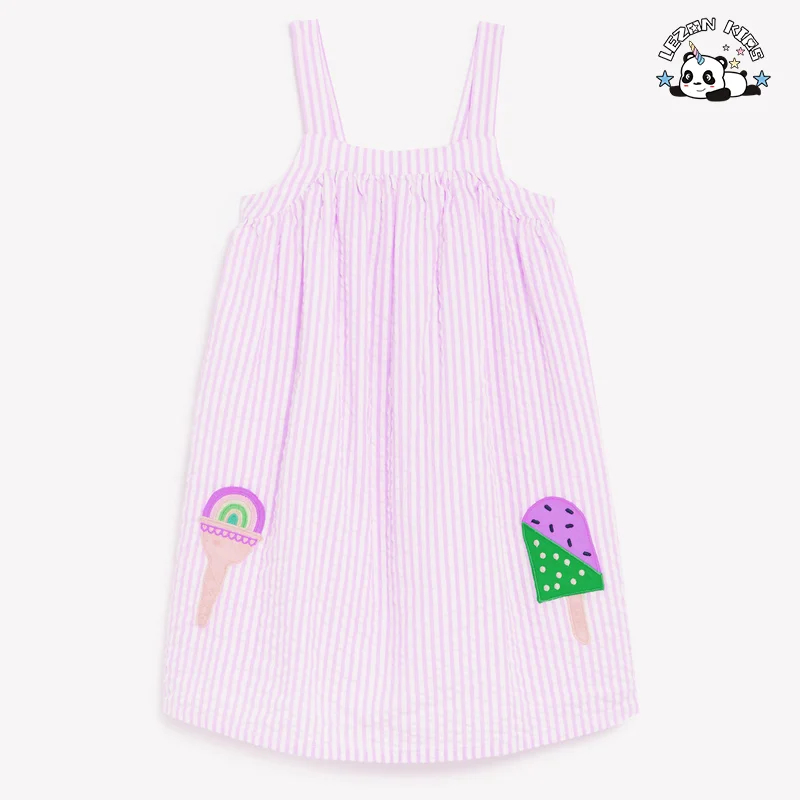 LEZONKIDS - Último Estilo Vestido de Algodão Listrado com Estilo OEM, Vestido Suspensor sem Manga Fofo para Meninas